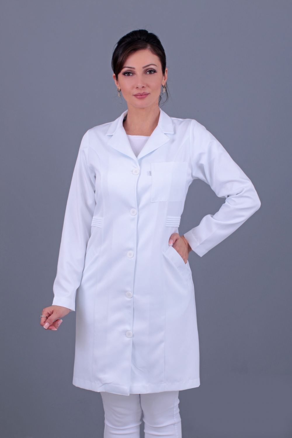 Jaleco Feminino Branco Acinturado Gabardine Microfibra Pesada - Purobranco