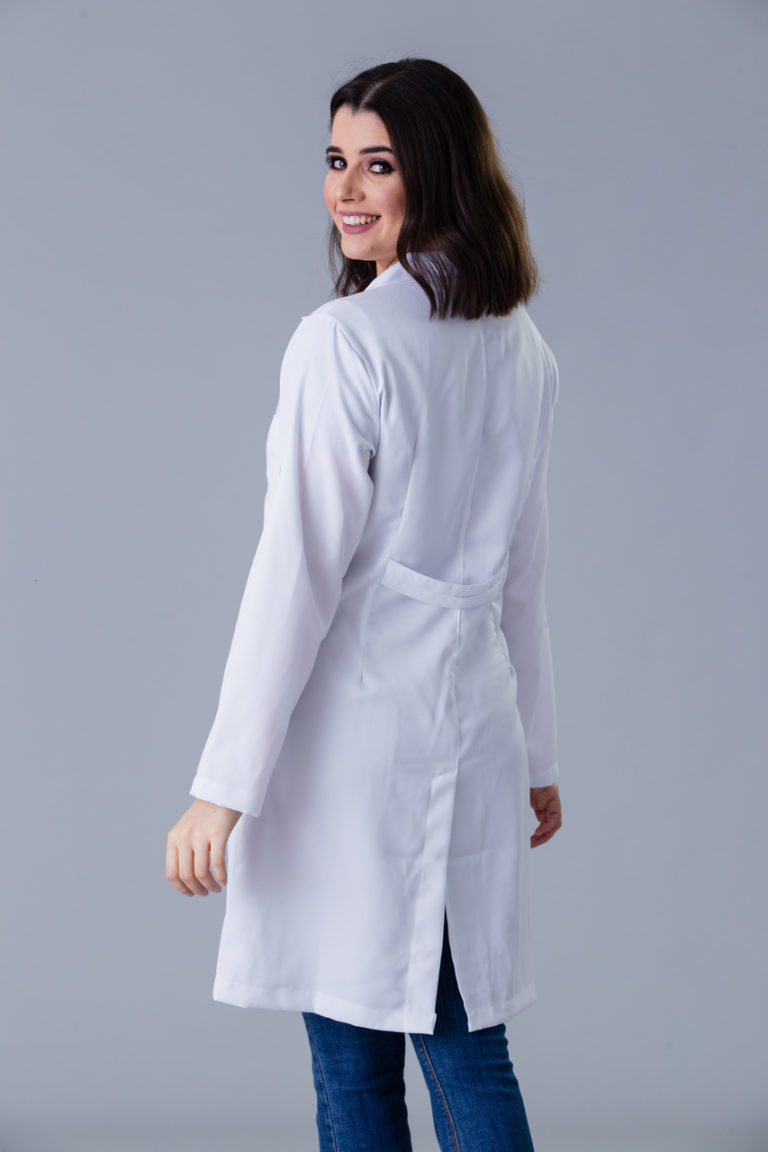 Jaleco Feminino Branco Manga Longa Com Martigale Gabardine Alto Padr O Purobranco