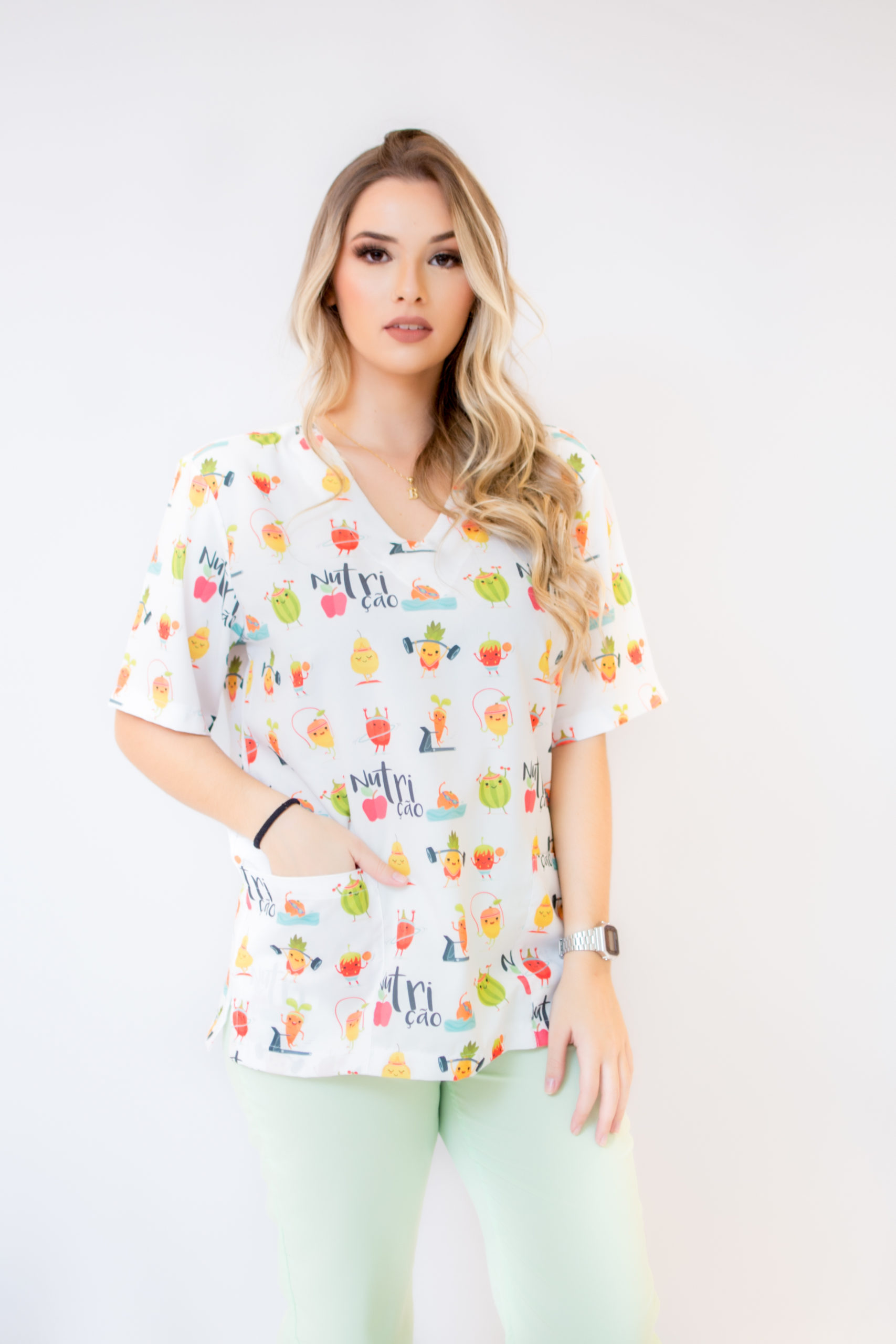 Blusa Scrub De Pijama Cirúrgico Estampado Unissex- Nutrição - Purobranco